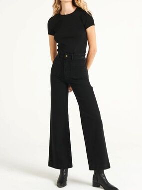 Rolla's Sailor High Rise Wide Leg Flare Black Denim Jeans Size 25 AUS 7 Preppy